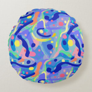 Niedliches Abstraktes blaues Pastell Neon Wiederho Rundes Kissen