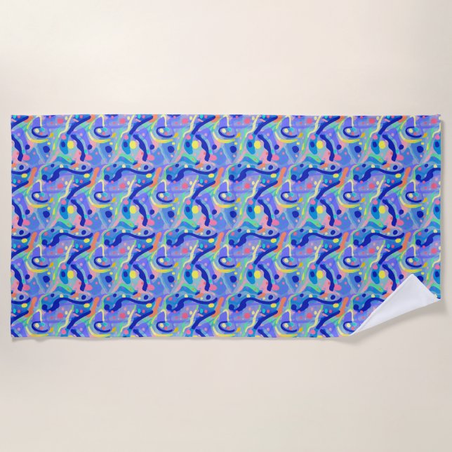 Niedliches Abstraktes blaues Pastell Neon Wiederho Strandtuch (Vorderseite)