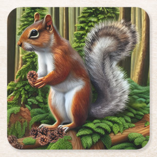 Niedliches Abstraktes Eichhörnchen mit Pinecones Rechteckiger Pappuntersetzer