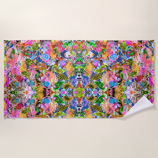 Niedliches abstraktes Paisley Blume Papier Strandtuch (Vorderseite)