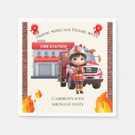 Niedliches Adorable 3D Feuerwehrmädchen mit Feuerz Serviette