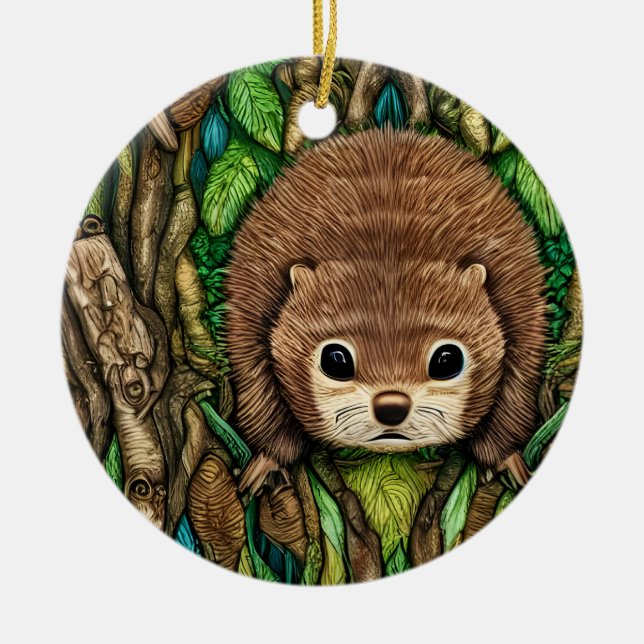 Niedliches Adorable Kleine Baby Beaver Keramik Ornament (Vorne)