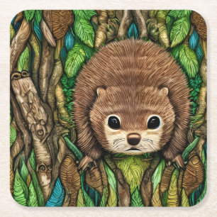 Niedliches Adorable Kleine Baby Beaver Rechteckiger Pappuntersetzer