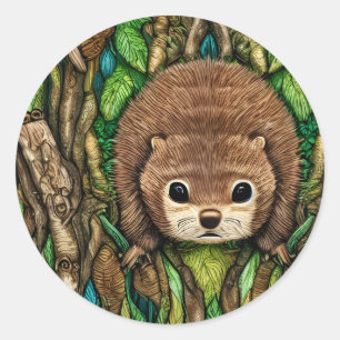 Niedliches Adorable Kleine Baby Beaver Runder Aufkleber