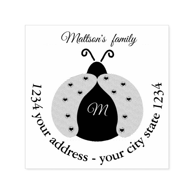 Niedliches adorable Ladybug-Monogramm Permastempel (Design)