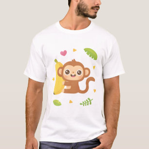 Niedliches Affen- und Bananenmuster T-Shirt