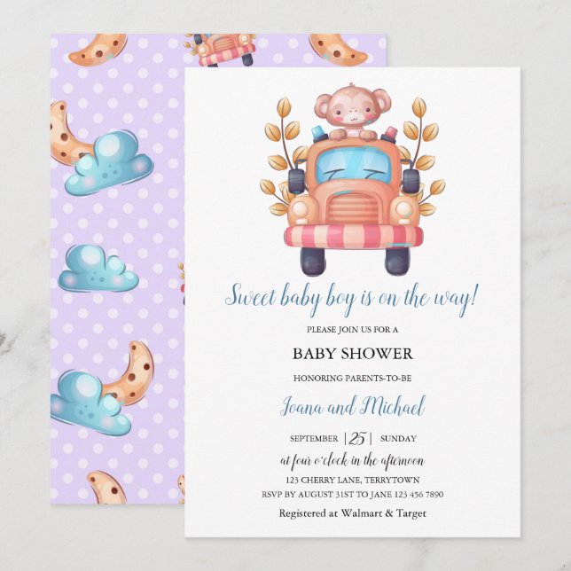 Niedliches Affenjunge Baby Einladung (Vorne/Hinten)