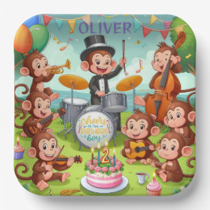 Niedliches Affenorchester 2 Jahre alter Geburtstag Pappteller