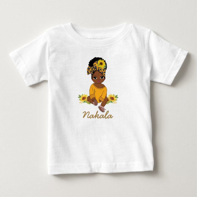 Niedliches Afrikanisches Baby-Mädchen Sonnenblume Baby T-shirt (Vorderseite)