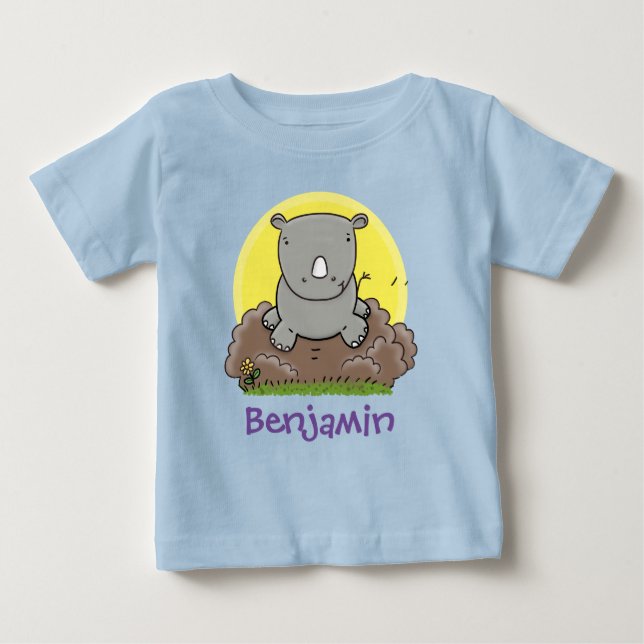 Niedliches afrikanisches Rhino-Cartoon-Illustratio Baby T-shirt (Vorderseite)