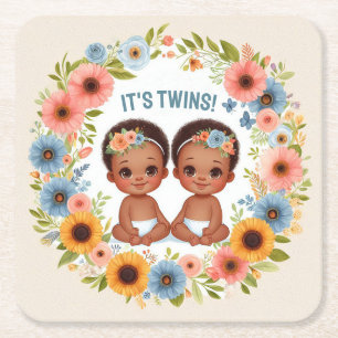 Niedliches Afrikanisches Twin Boys Kinderdusche Wa Rechteckiger Pappuntersetzer