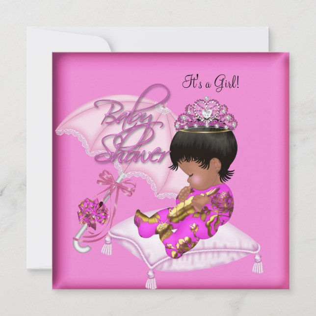 Niedliches Afro American Baby Dusche Pink Gold Einladung (Vorderseite)