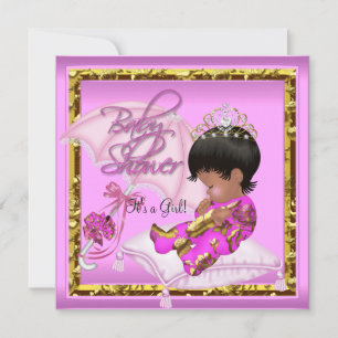 Niedliches Afro American Baby Dusche Pink Gold Einladung
