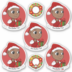 Niedliches Afroamerikanisches Baby mit Weihnachtsm Aufkleber