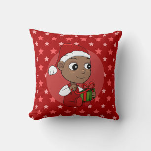 Niedliches Afroamerikanisches Baby mit Weihnachtsm Kissen
