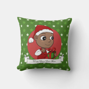 Niedliches Afroamerikanisches Baby mit Weihnachtsm Kissen