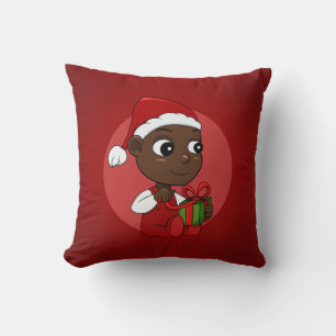 Niedliches afroamerikanisches Baby mit Weihnachtsm Kissen