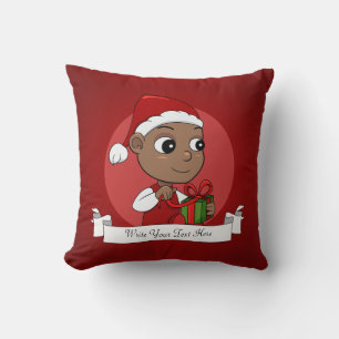 Niedliches Afroamerikanisches Baby mit Weihnachtsm Kissen