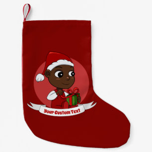 Niedliches afroamerikanisches Baby mit Weihnachtsm Kleiner Weihnachtsstrumpf
