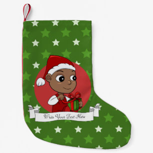 Niedliches Afroamerikanisches Baby mit Weihnachtsm Kleiner Weihnachtsstrumpf