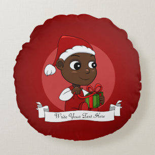 Niedliches afroamerikanisches Baby mit Weihnachtsm Rundes Kissen