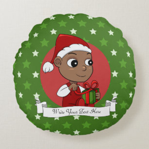Niedliches Afroamerikanisches Baby mit Weihnachtsm Rundes Kissen