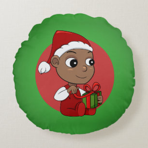 Niedliches Afroamerikanisches Baby mit Weihnachtsm Rundes Kissen