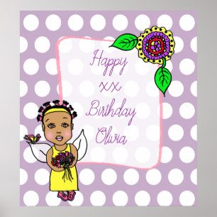 Niedliches afroamerikanisches Mädchen Happy Birthd Poster