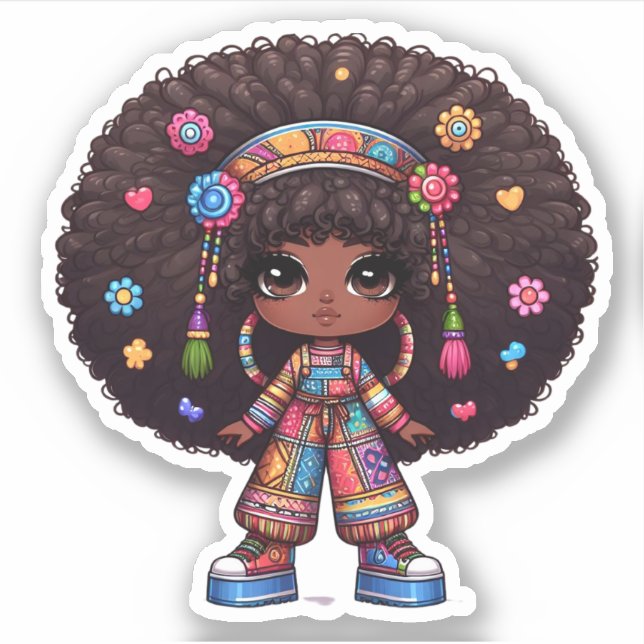 niedliches afrobohisches Mädchen Aufkleber (Vorderseite)