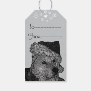 Niedliches Akita im roten Geschenkanhänger