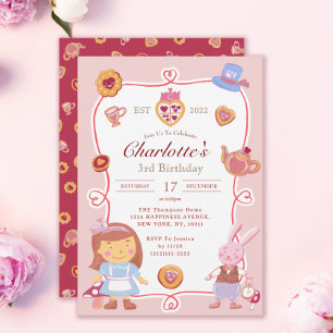 Niedliches Alice' Tee Party Rosa Geburtstags Einla Einladung