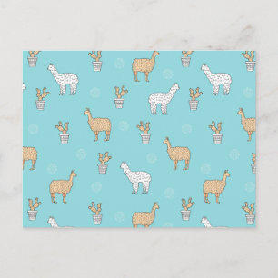 Niedliches Alpaca Llama Cactus Pattern Postkarte