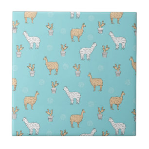Niedliches Alpaca-Llama-Kakteen-Muster Fliese