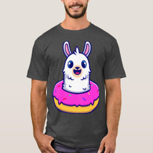 Niedliches Alpaca mit Doughnut Cartoon T-Shirt