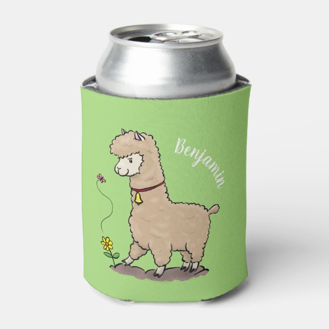 Niedliches Alpaca mit Schmetterling-Cartoon Dosenkühler (Kanne Vorderseite)