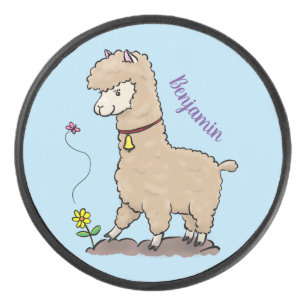 Niedliches Alpaca mit Schmetterling-Cartoon Eishockey Puck