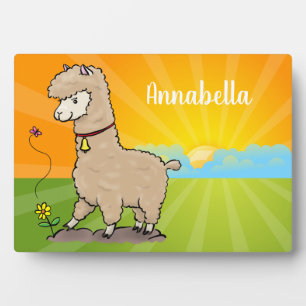 Niedliches Alpaca mit Schmetterling-Cartoon Fotoplatte