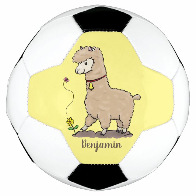 Niedliches Alpaca mit Schmetterling-Cartoon Fußball (Vorderseite)