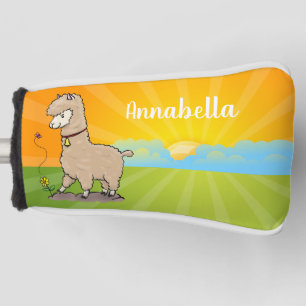 Niedliches Alpaca mit Schmetterling-Cartoon Golf Headcover