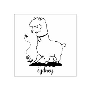 Niedliches Alpaca mit Schmetterling-Cartoon Gummistempel