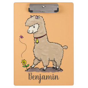 Niedliches Alpaca mit Schmetterling-Cartoon Klemmbrett