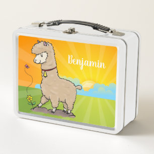 Niedliches Alpaca mit Schmetterling-Cartoon Metall Brotdose