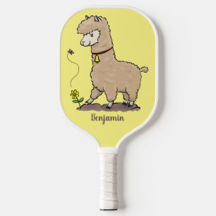 Niedliches Alpaca mit Schmetterling-Cartoon Pickleball Schläger
