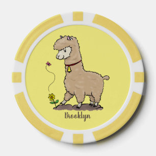 Niedliches Alpaca mit Schmetterling-Cartoon Pokerchips