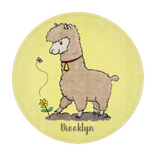 Niedliches Alpaca mit Schmetterling-Cartoon Schneidebrett