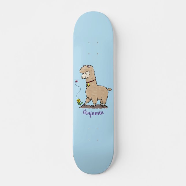 Niedliches Alpaca mit Schmetterling-Cartoon Skateboard (Vorne)