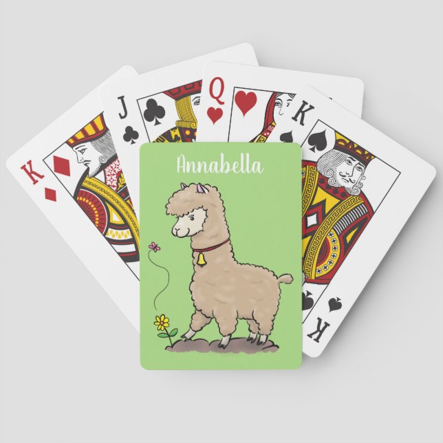 Niedliches Alpaca mit Schmetterling-Cartoon Spielkarten (Rückseite)
