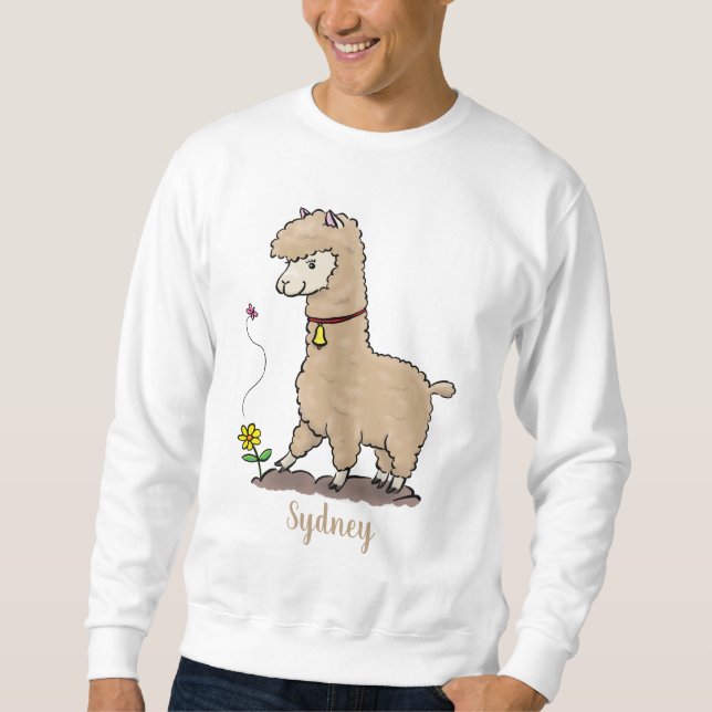 Niedliches Alpaca mit Schmetterling-Cartoon Sweatshirt (Vorderseite)