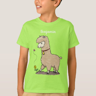 Niedliches Alpaca mit Schmetterling-Cartoon T-Shirt
