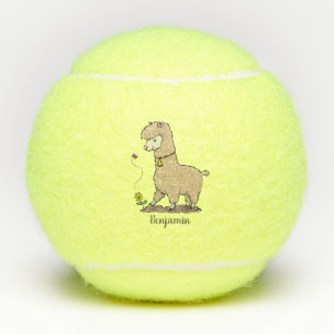 Niedliches Alpaca mit Schmetterling-Cartoon Tennisbälle